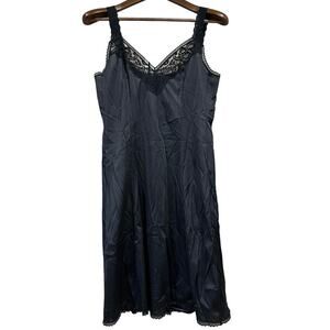 Vintage Vanity Fair 80s Sissy 36 S Nylon Full Slip Nightgown Lace Bodice Black